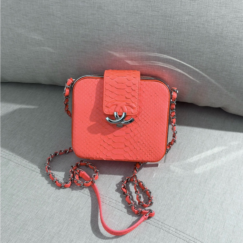 CHANEL Coral Python Square Camera Bag SHW